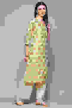 Off White Polyester Straight Kurta image number 4