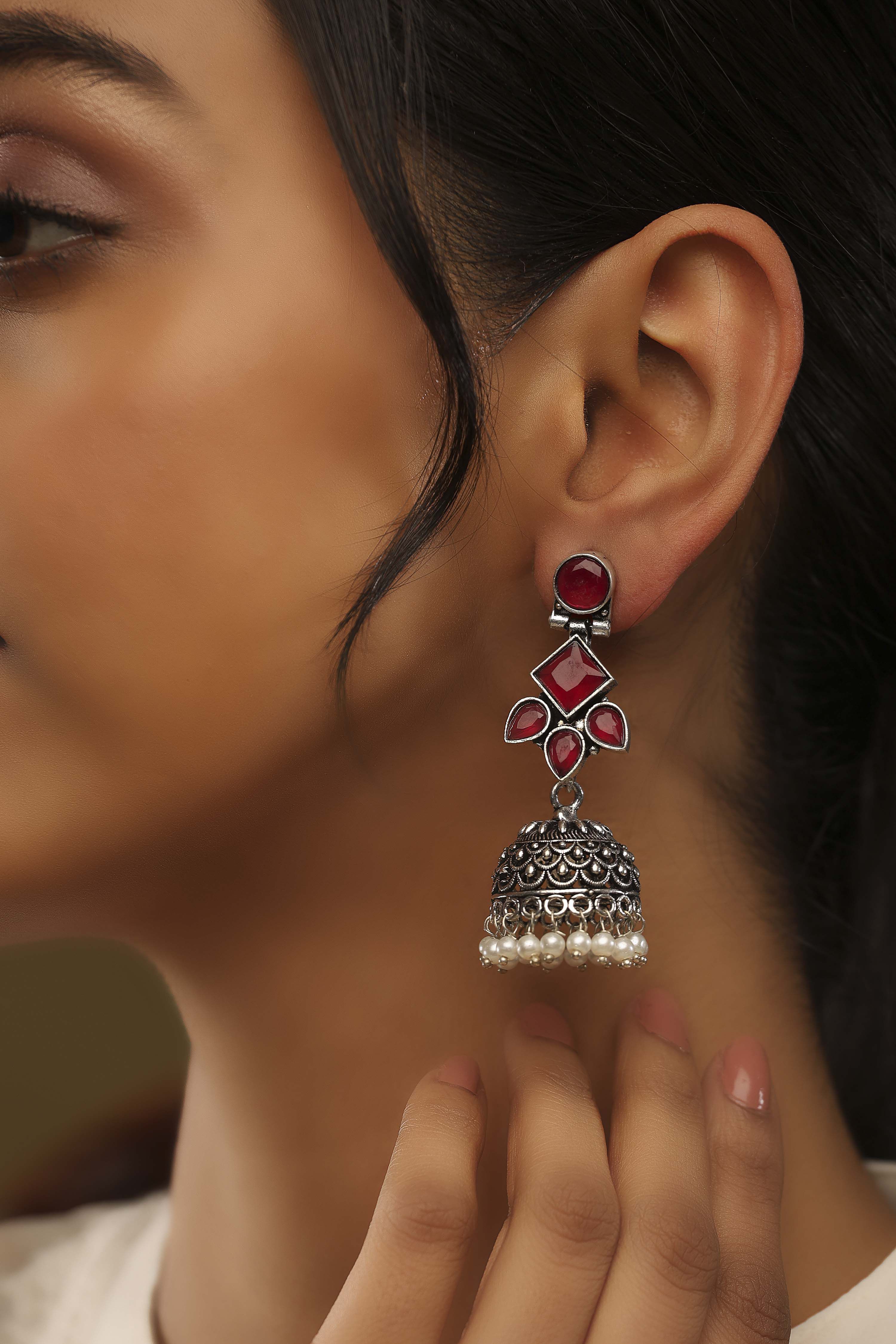 Dark Pink Stone Earrings image number 1