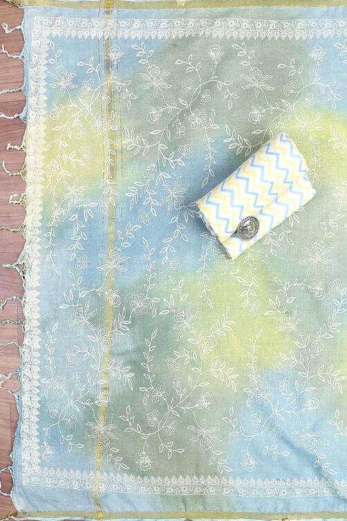 Beige-Blue Cotton Unstitched Suit Set image number 2