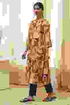 Rust Printed Straight Kurta image number 2