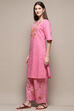 Yellow Cotton Straight Kurta Palazzo Suit Set image number 3