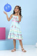 Blue Floral Printed Tiered Flared Dress image number 0