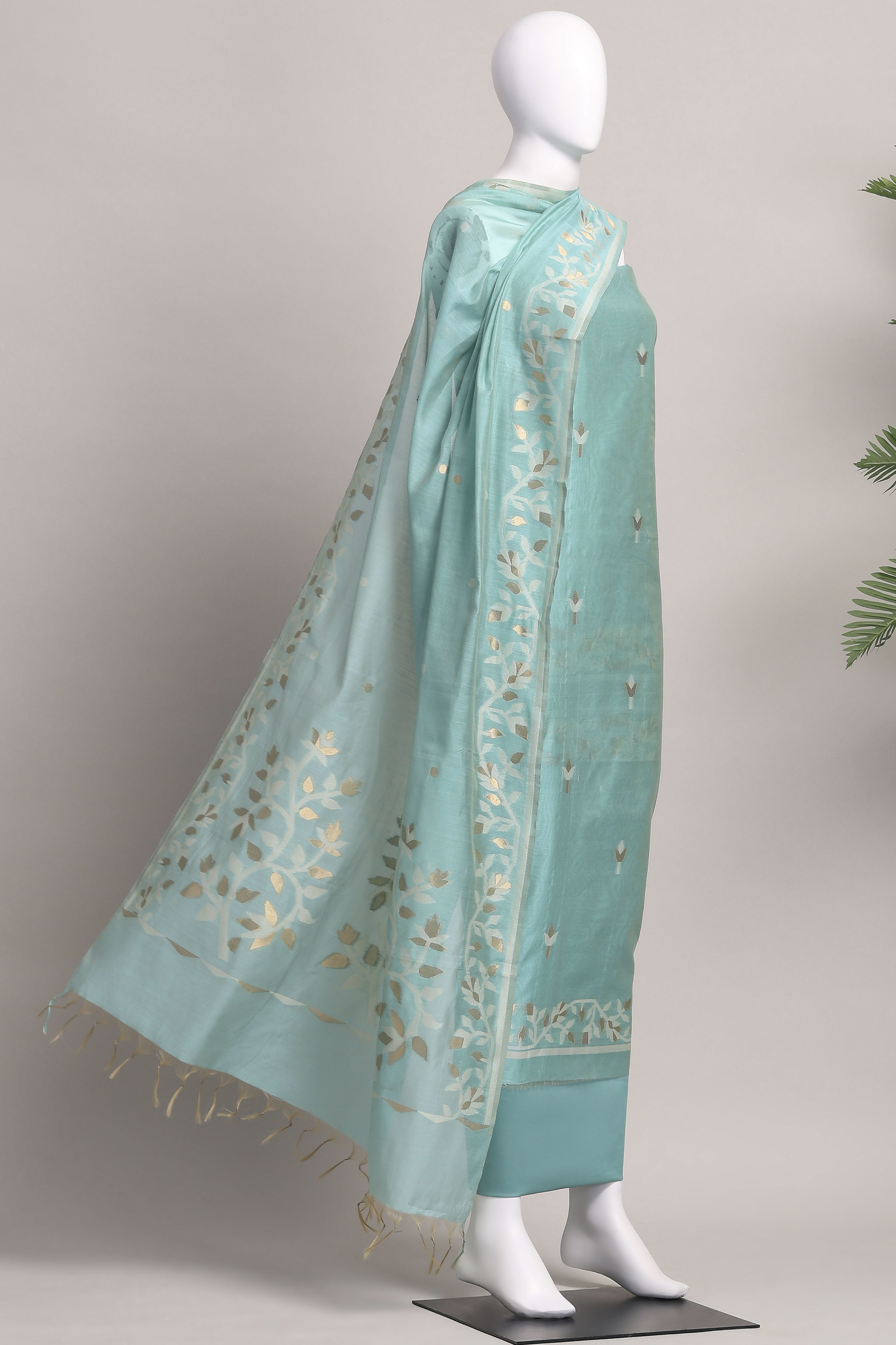 Rust Cotton Jamdani Unstitched Suit Set image number 4