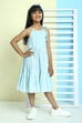 Blue Cotton Flared Printed Dress image number 4