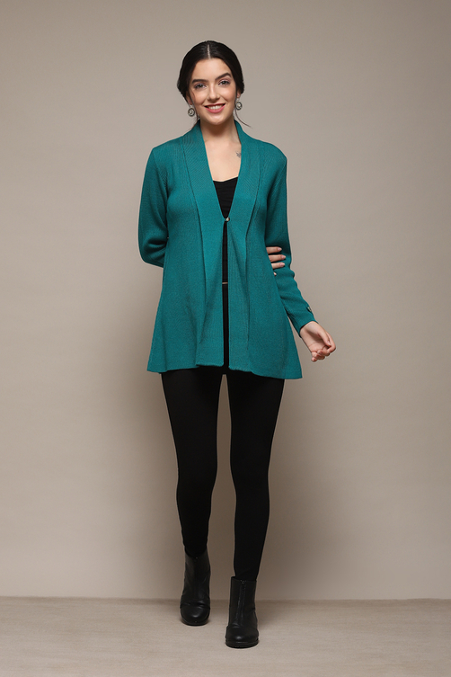 Buy Teal Blue Acrylic Straight Yarndyed Sweater Online at Biba India