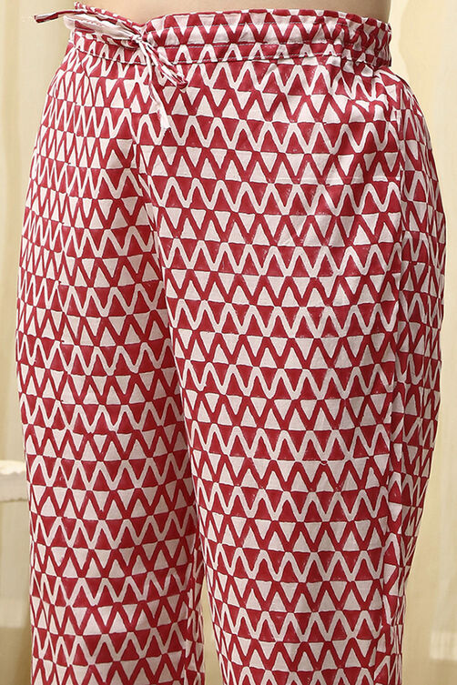 Yellow Cotton Hand Block Print Unstitched Suit Set image number 3