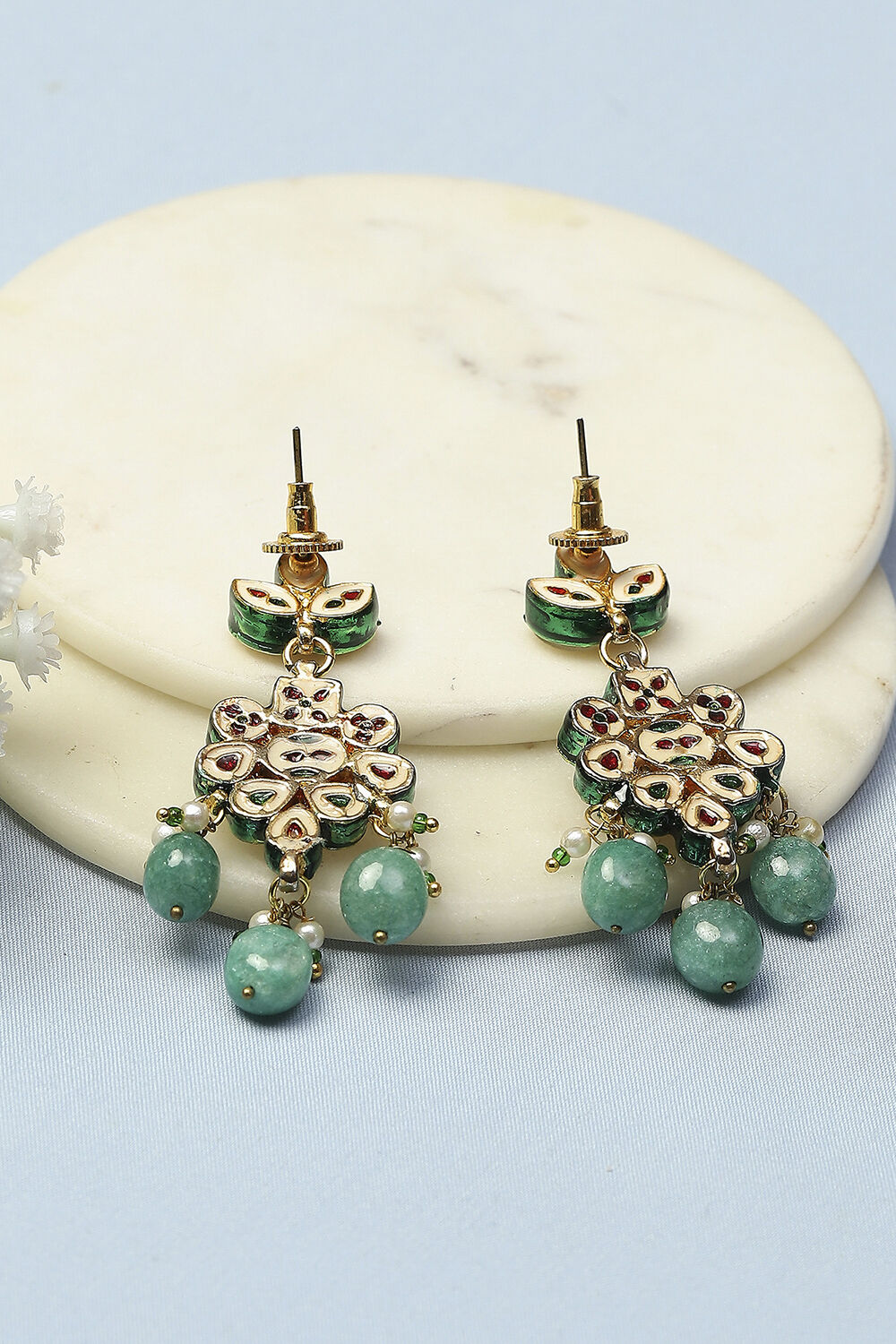 Green Kundan Festive Drop & Danglers image number 2