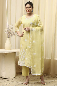 Lime Cotton Machine Embroidered Unstitched Suit Set image number 1
