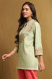 Mint Green Knit Printed Straight Winter wear Short Kurta image number 2
