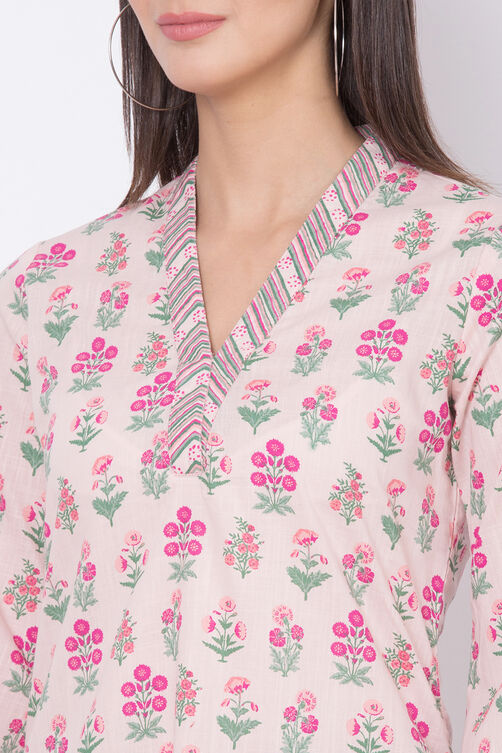 Peach Cotton Straight Kurta Sharara Suit Set image number 1