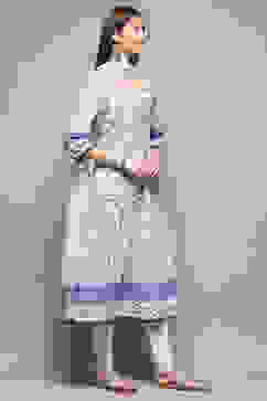 White and Blue Floral Anarkali Suit Set image number 6