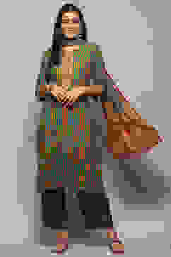 Green LIVA Straight Kurta Palazzo Suit Set image number 6