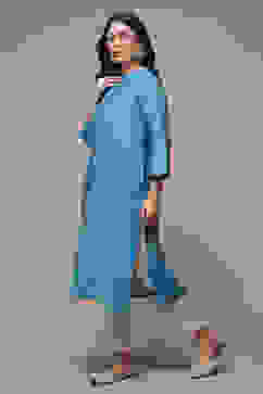 Blue Viscose Straight Printed 2 Piece Set image number 3