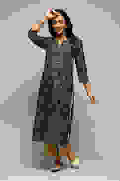 Black LIVA Straight Printed Kurta image number 0