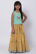 Green And Yellow Printed Skirt Top Set image number 3