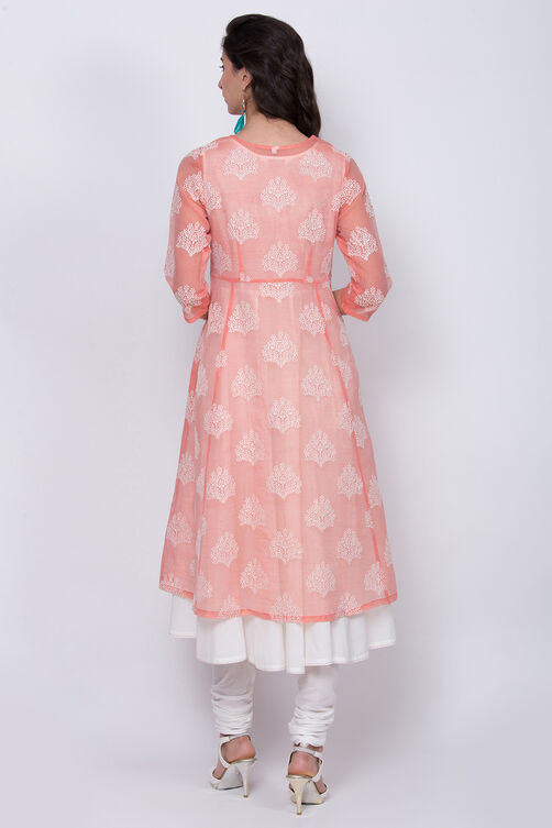 Peach Art Silk Front Open Kurta Churidar Suit Set image number 5