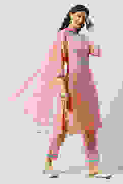 Blush Peach Yarndyed A-Line Kurta Regular Pants Suit Set image number 6