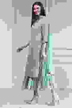 Powder Blue Cotton Blend Layered Embroidered Fusion Set image number 2