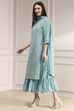 Powder Blue Cotton Blend Layered Embroidered Fusion Set image number 2