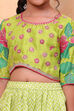 Lime Green Poly Chanderi Floral Printed Lehenga Set image number 1