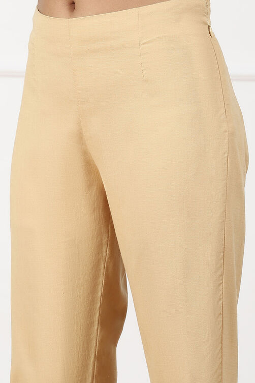 Beige Viscose Lycra Solid Pant image number 1