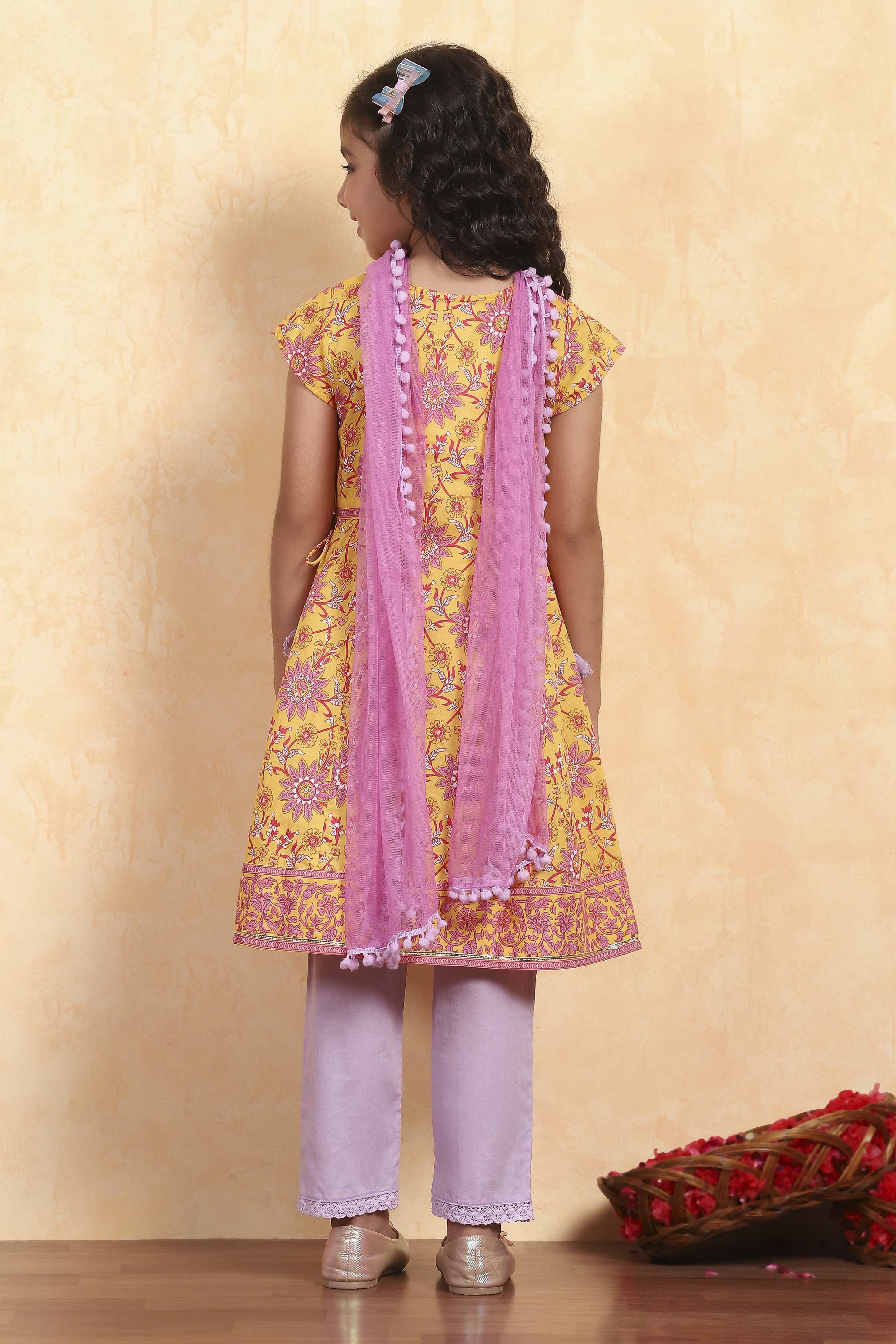 Blue Cotton Flared Printed Suit Set image number 4