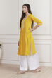Yellow Cotton Solid Straight Kurta image number 2