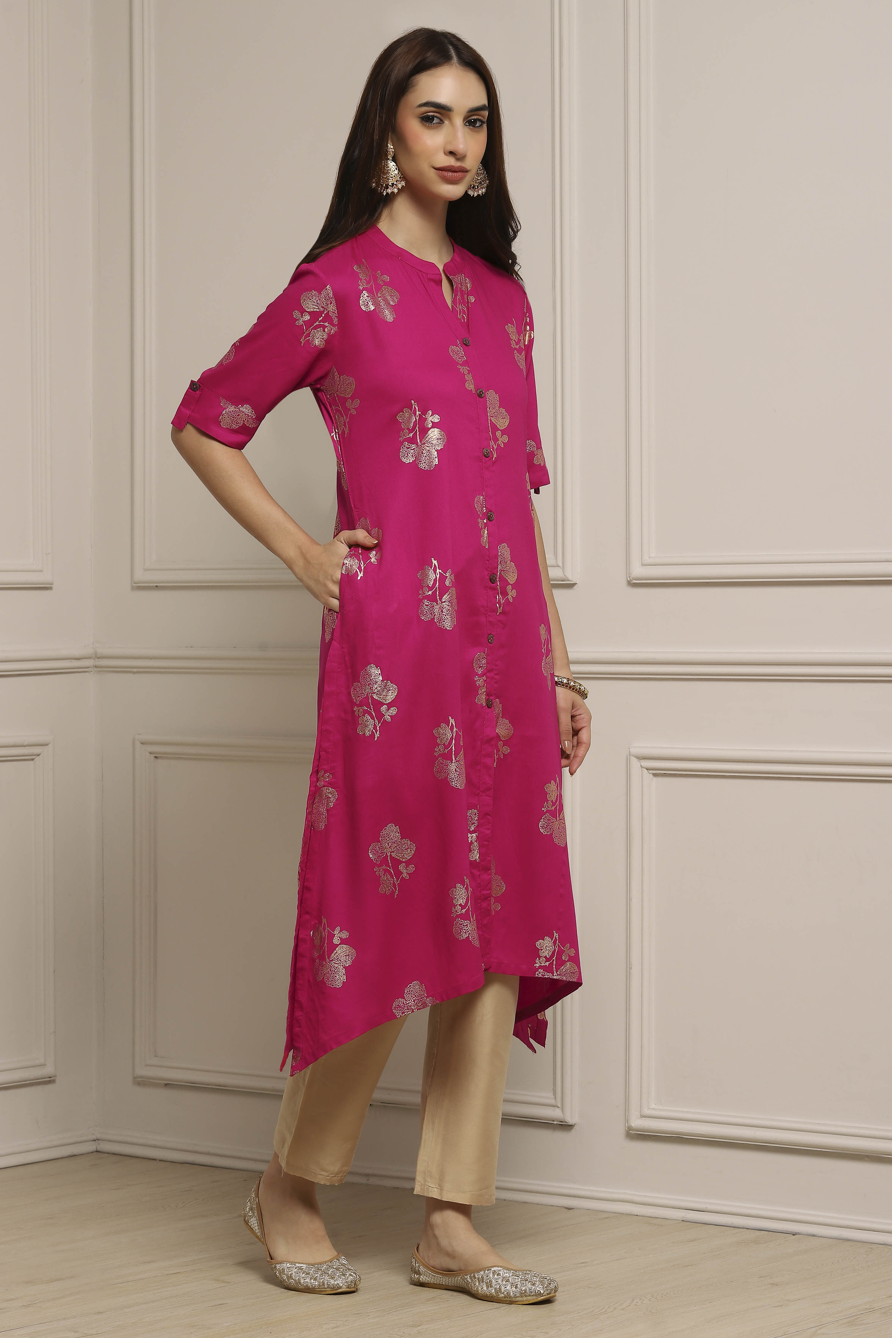 Fuchsia Rayon Asymmetric Kurta image number 4