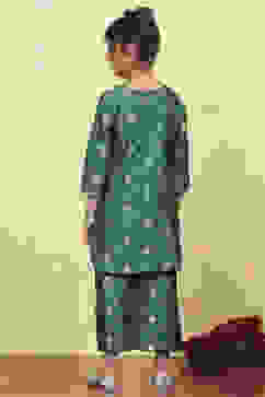 Green Art Silk Fitted Straight Co-ord Set image number 4