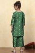 Green Polyester Yarndyed Fitted Kurta Pants Set image number 4