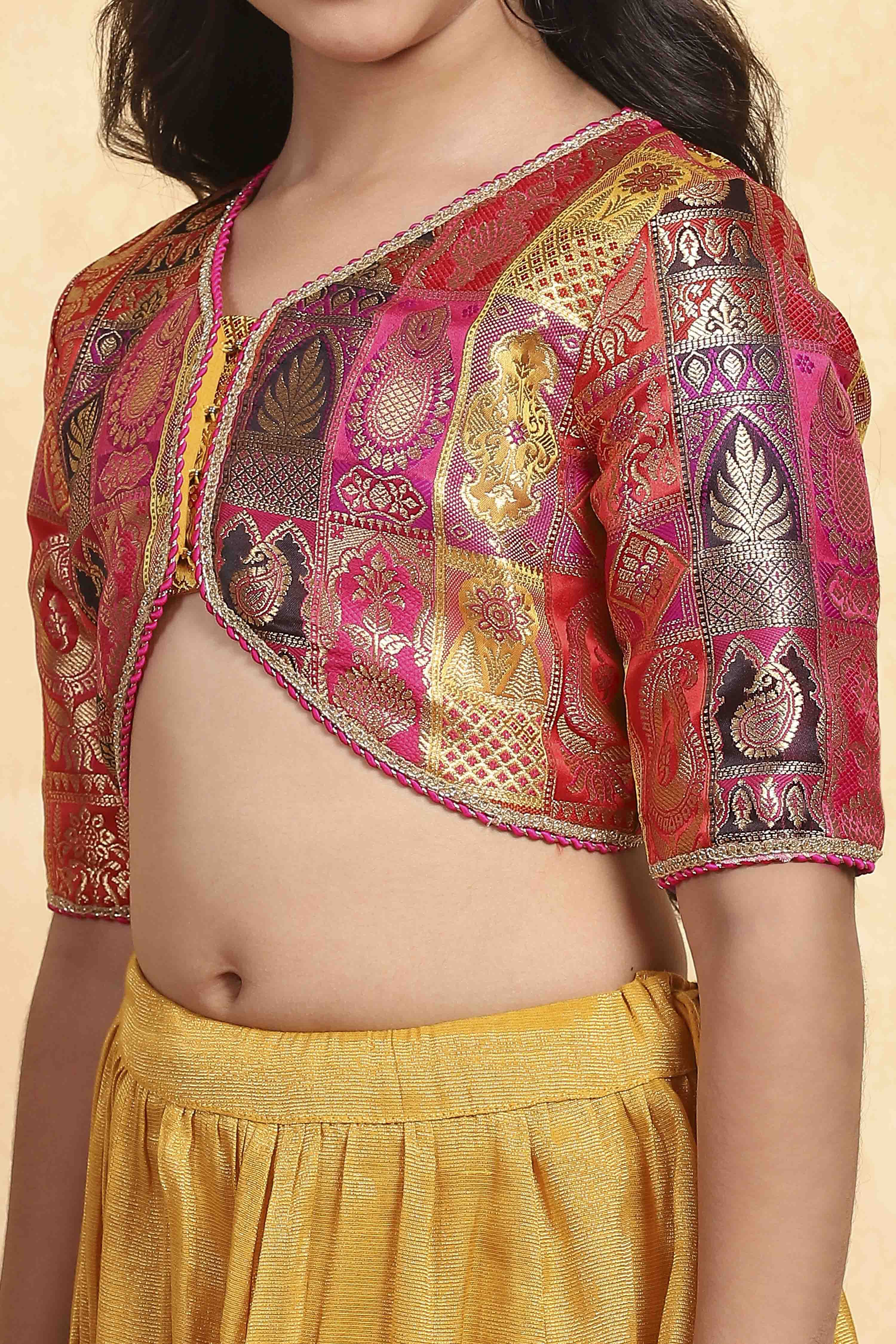 Yellow Brocade Solid Fitted Lehenga Set image number 1