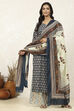 Dark Blue Cotton Printed Unstitched Suit Set image number 1