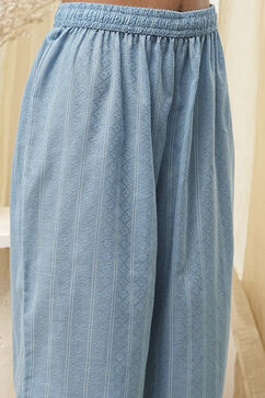 Blue Cotton Embroidered Straight Kurta Set image number 2