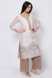 Off White Poly Cotton Straight Kurta Palazzo Suit Set image number 4
