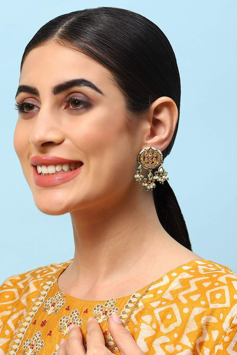 Gold & Green Brass Earrings image number 3