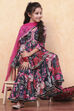 Teal Polyester Printed Gathered Sharara Suit Set image number 0