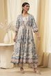 Beige and Blue Printed Front Open Kurta Set