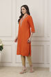 Orange Cotton Straight Kurta image number 2
