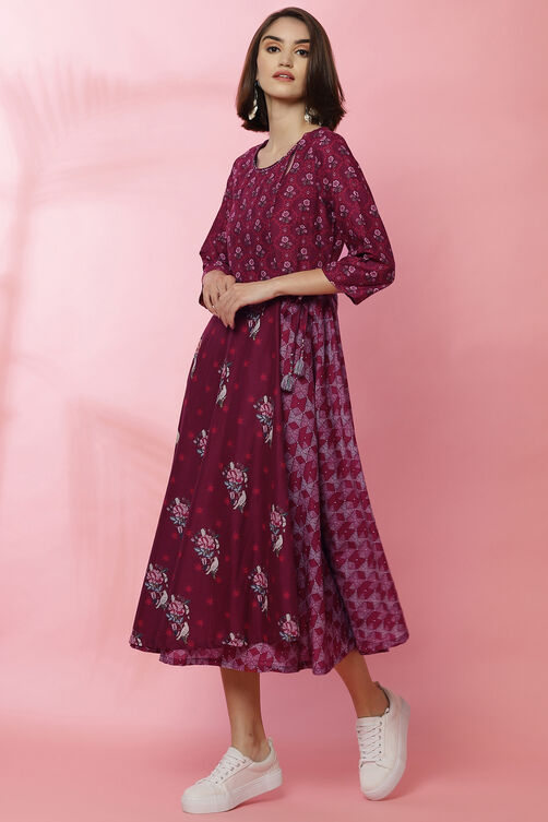 Wine Cotton Fusion Dress image number 4