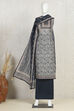 Navy Blue Chanderi Hand Embroidered Unstitched Suit Set image number 4