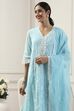 Sky Blue Cotton Floral Embroidered Straight Suit Set image number 7