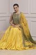 Yellow Olive Cotton Silk Straight Lehenga Set