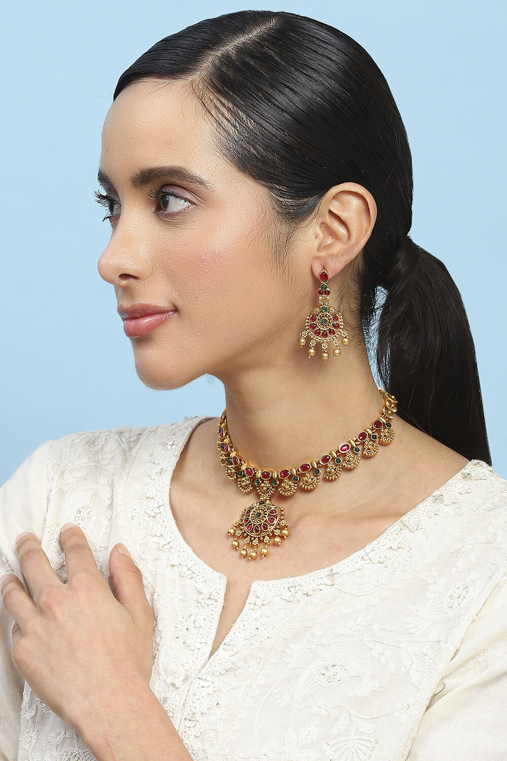 Red Green Alloy Necklace Set image number 3