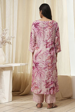 Pink Modal Floral Printed Straight Kurta Set image number 4