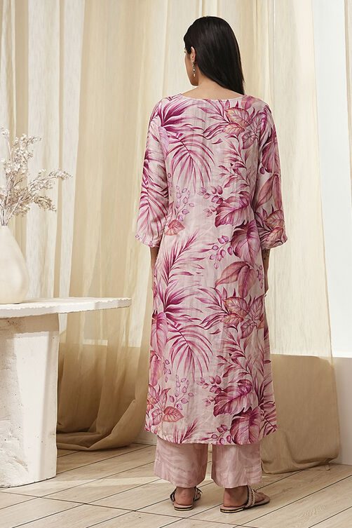 Pink Modal Floral Printed Straight Kurta Set image number 4