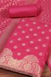Pink Cotton Printed Embroidered Unstitched Suit Set image number 1