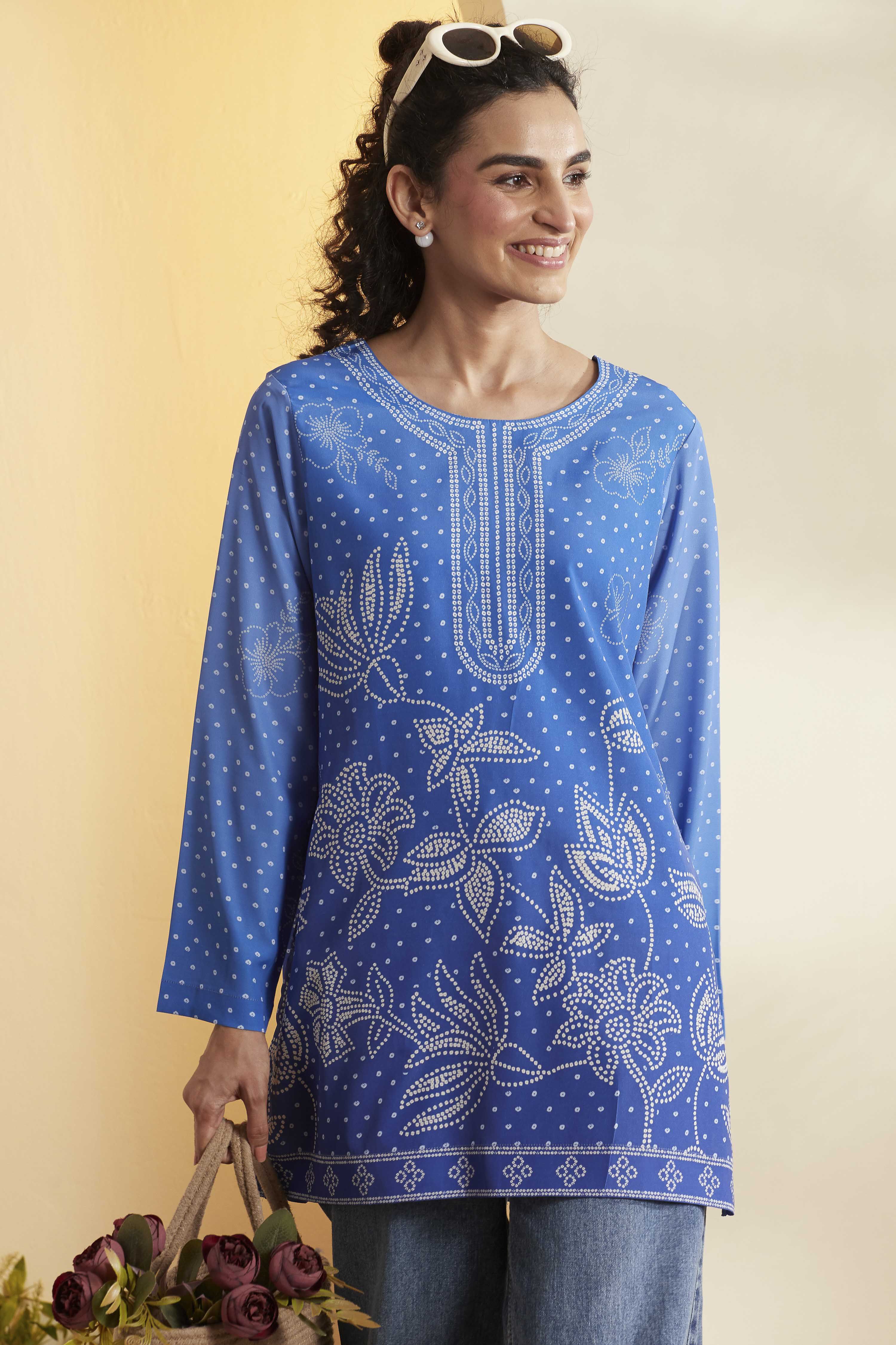 Blue Printed Straight Kurti image number 0