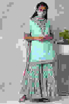 Turquoise Art Silk Kurta Garara Suit Set image number 3