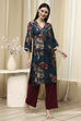 Coral Red Floral Printed Straight Kurta image number 4