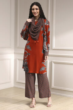 Orange Viscose Printed Fusion Set image number 0
